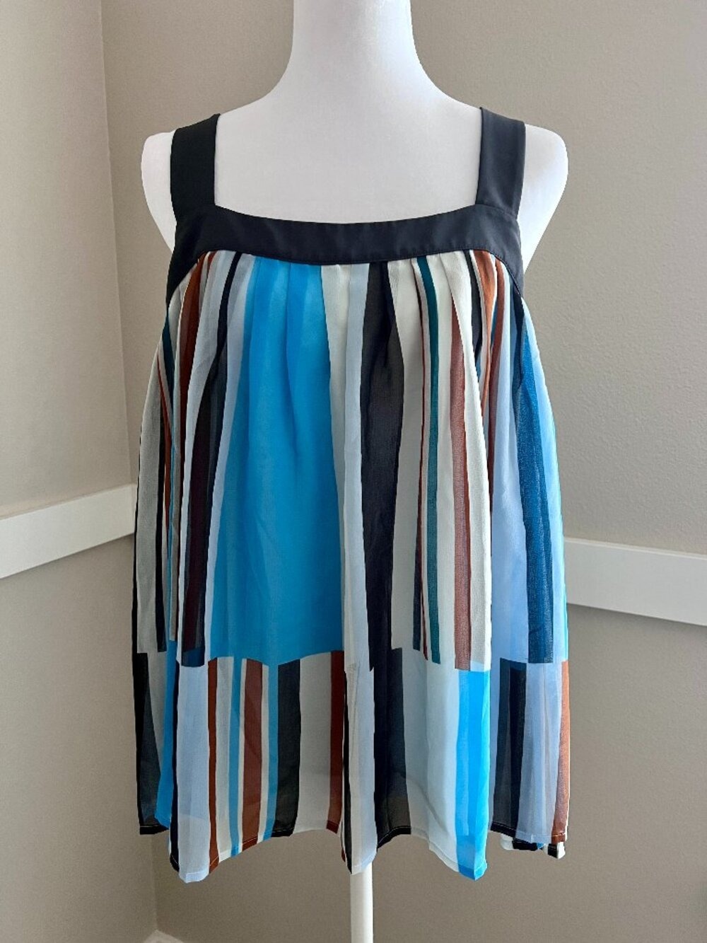 Ann Taylor LOFT Striped Square-Neck Chiffon Tent Tank Top - Size Medium